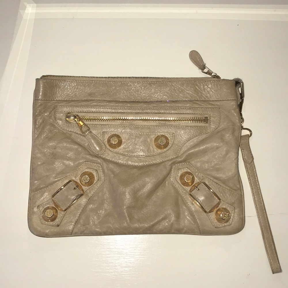 Balenciaga Wristlet stud nude clutch